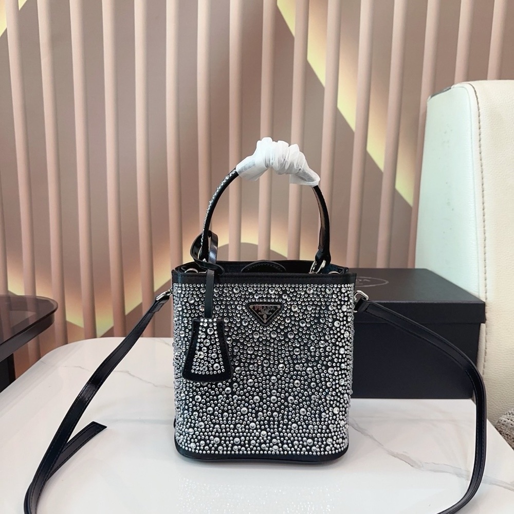 Prada Embellished Crystal Rhinestone Mini Bucket Shoulder Crossbody Bag